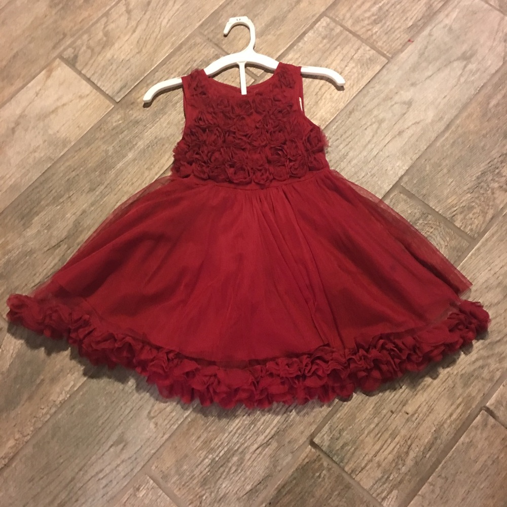 Next Direct Girls rosette Christmas Red Dress. - Picture 2 of 4